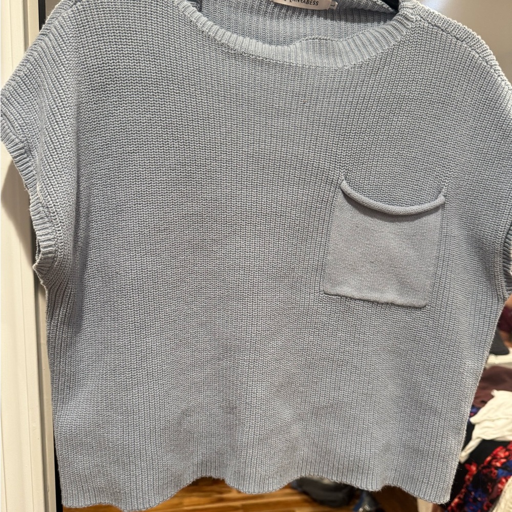 Light Blue Knit Short Sleeve Top